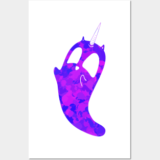 Purple splatter unicorn cat ghost Posters and Art